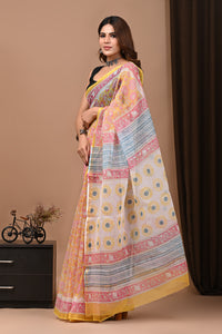 Crafts Moda Exclusive Block Printed Kota Doria Saree With Blouse