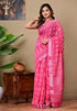 Block Printed Cotton linen Saree With Unstiched Blouse