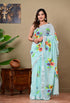 Block Printed Cotton linen Saree With Unstiched Blouse