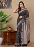 Block Printed Cotton linen Saree With Unstiched Blouse