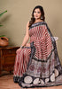 Block Printed Cotton linen Saree With Unstiched Blouse