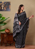 Block Printed Cotton linen Saree With Unstiched Blouse