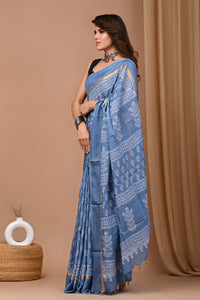 Traditional Indian Block Printed Assam Silk Saree With Blouse