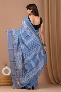 Traditional Indian Block Printed Assam Silk Saree With Blouse