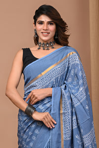 Traditional Indian Block Printed Assam Silk Saree With Blouse