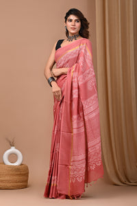 Traditional Indian Block Printed Assam Silk Saree With Blouse