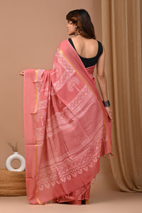 Traditional Indian Block Printed Assam Silk Saree With Blouse