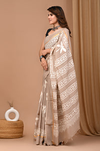 Crafts Moda Beautiful Block Printed Assam Silk Saree