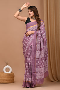 Crafts Moda Beautiful Block Printed Assam Silk Saree