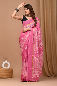 Crafts Moda Beautiful Block Printed Assam Silk Saree