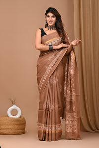 Crafts Moda Beautiful Block Printed Assam Silk Saree