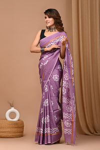 Crafts Moda Beautiful Block Printed Assam Silk Saree