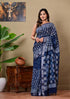 Block Printed Cotton linen Saree With Unstiched Blouse
