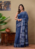 Block Printed Cotton linen Saree With Unstiched Blouse