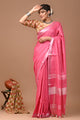 Plain linen Saree With Ajrak Printed Unstiched Blouse