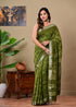 Block Printed Cotton linen Saree With Unstiched Blouse