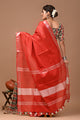 Plain linen Saree With Ajrak Printed Unstiched Blouse