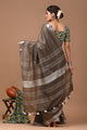 Plain linen Saree With Ajrak Printed Unstiched Blouse