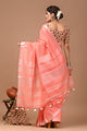 Plain linen Saree With Ajrak Printed Unstiched Blouse