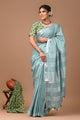 Plain linen Saree With Ajrak Printed Unstiched Blouse