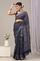 Hand Block Printed Linen Saree With Unstitched Blouse