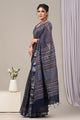 Hand Block Printed Linen Saree With Unstitched Blouse