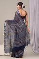 Hand Block Printed Linen Saree With Unstitched Blouse