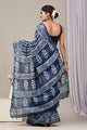 Hand Block Printed Linen Saree With Unstitched Blouse