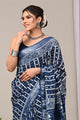 Hand Block Printed Linen Saree With Unstitched Blouse