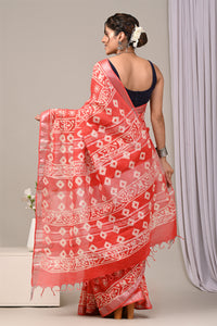 Hand Block Printed Linen Saree With Unstitched Blouse