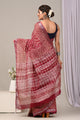 Hand Block Printed Linen Saree With Unstitched Blouse