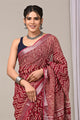 Hand Block Printed Linen Saree With Unstitched Blouse