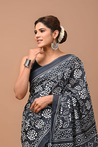 Printed Pure Cotton Mulmul Saree With Blouse