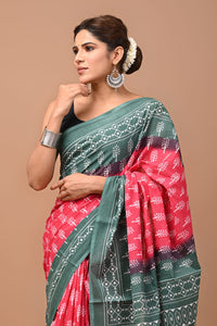 Printed Pure Cotton Mulmul Saree With Blouse