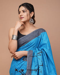 Printed Pure Cotton Mulmul Saree With Blouse