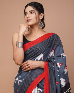 Printed Pure Cotton Mulmul Saree With Blouse