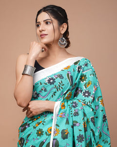 Printed Pure Cotton Mulmul Saree With Blouse