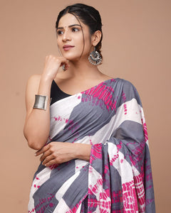 Printed Pure Cotton Mulmul Saree With Blouse