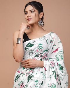 Printed Pure Cotton Mulmul Saree With Blouse