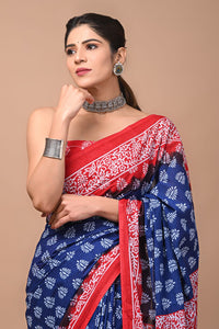 Printed Pure Cotton Mulmul Saree With Blouse