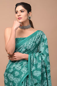 Printed Pure Cotton Mulmul Saree With Blouse