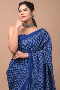 Printed Pure Cotton Mulmul Saree With Blouse