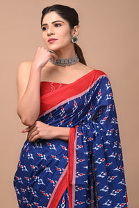 Printed Pure Cotton Mulmul Saree With Blouse