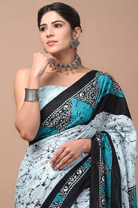 Printed Pure Cotton Mulmul Saree With Blouse