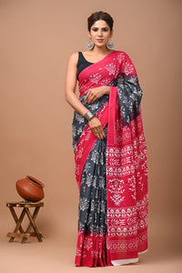 Printed Pure Cotton Mulmul Saree With Blouse