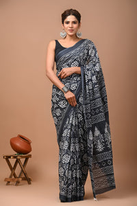 Printed Pure Cotton Mulmul Saree With Blouse