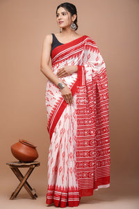 Printed Pure Cotton Mulmul Saree With Blouse