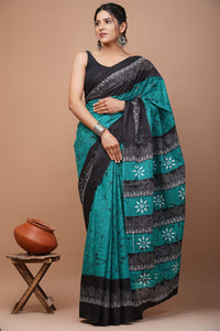 Printed Pure Cotton Mulmul Saree With Blouse