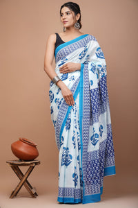 Printed Pure Cotton Mulmul Saree With Blouse