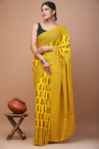 Printed Pure Cotton Mulmul Saree With Blouse